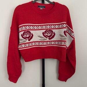 Women’s oversized cropped sweater, blie blush, Size S, Color Red and off white